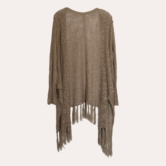 Umgee Brown Boho Loose Knit Fringe Waterfall Oversized Cardigan Size L - Picture 3 of 7